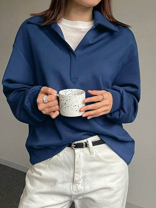 DAZY Women's Loose Drop Shoulder Solid Color Long Sleeve Casual Sweatshirt, Autumn