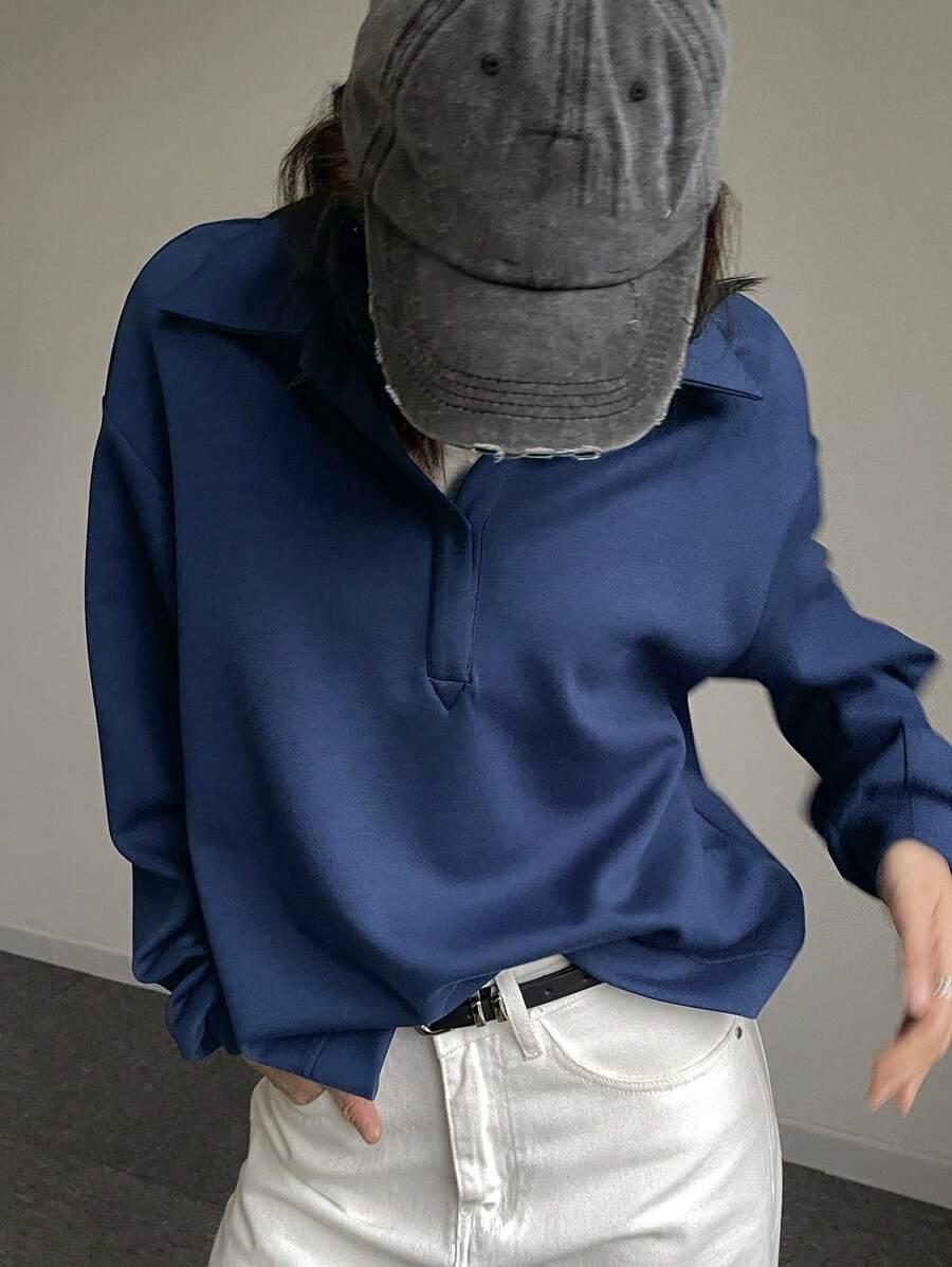 DAZY Women's Loose Drop Shoulder Solid Color Long Sleeve Casual Sweatshirt, Autumn