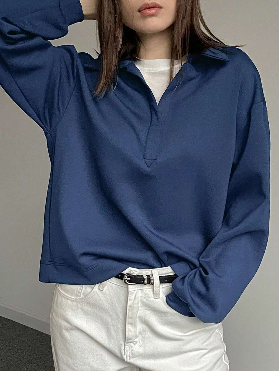 DAZY Women's Loose Drop Shoulder Solid Color Long Sleeve Casual Sweatshirt, Autumn