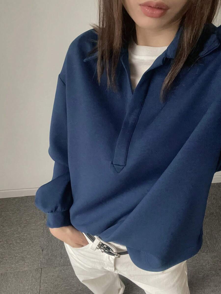 DAZY Women's Loose Drop Shoulder Solid Color Long Sleeve Casual Sweatshirt, Autumn