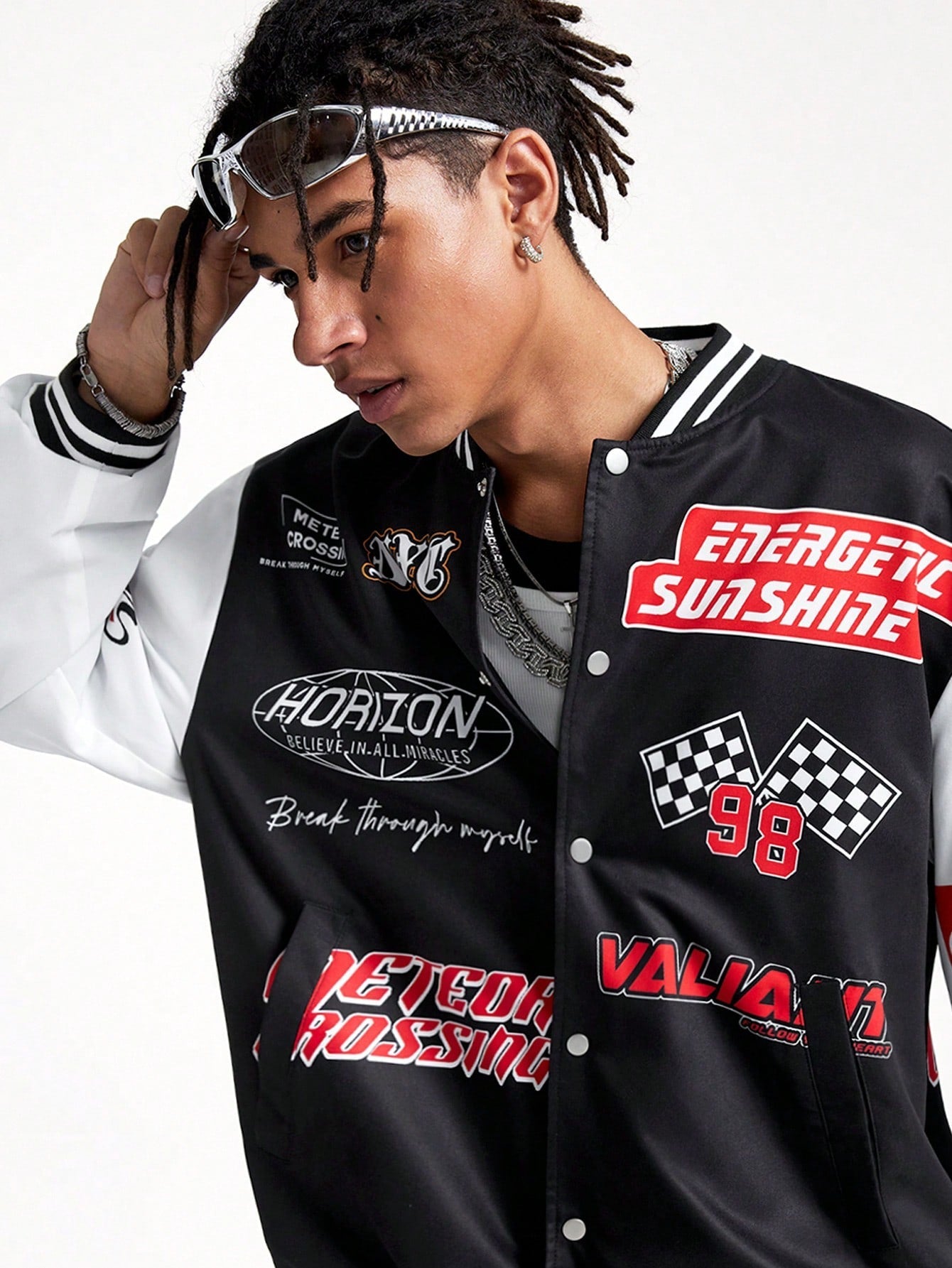 Manfinity VCAY Men's Casual Contrast Color Letter Print Jacket, Autumn, For Fall Winter