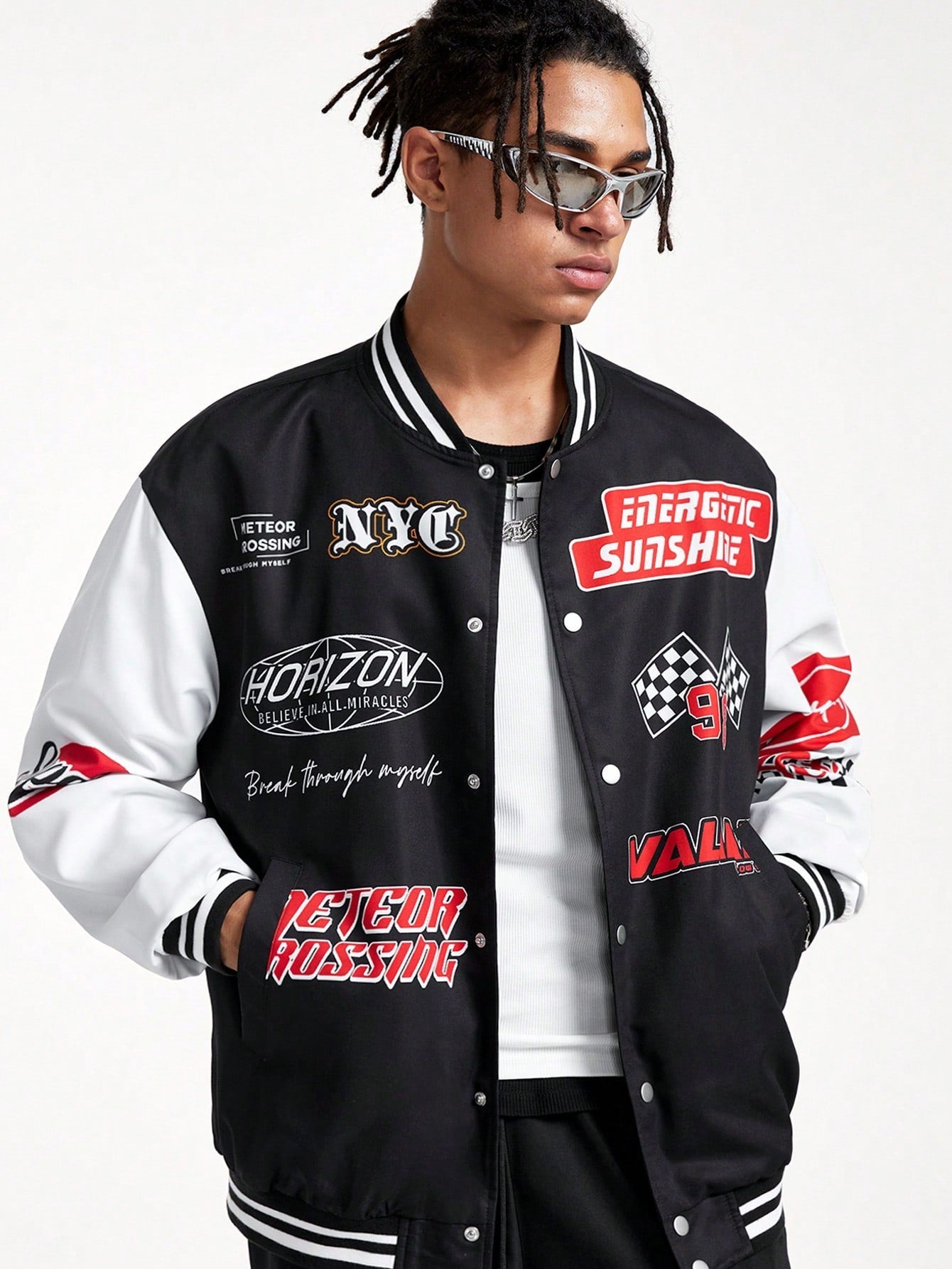 Manfinity VCAY Men's Casual Contrast Color Letter Print Jacket, Autumn, For Fall Winter