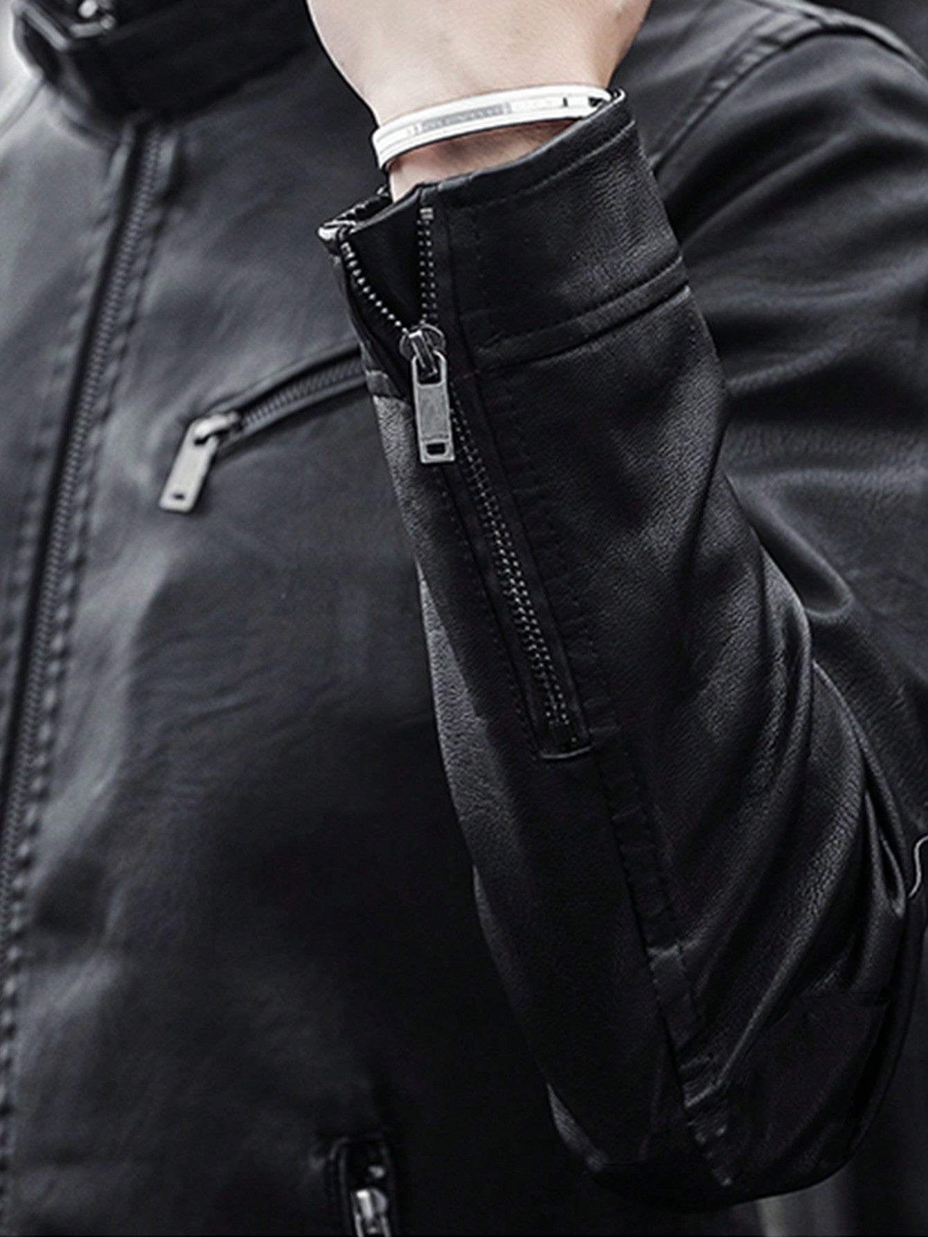 1pc Men's Leather Motorcycle Jacket, Suitable For Outdoor Spring And Autumn