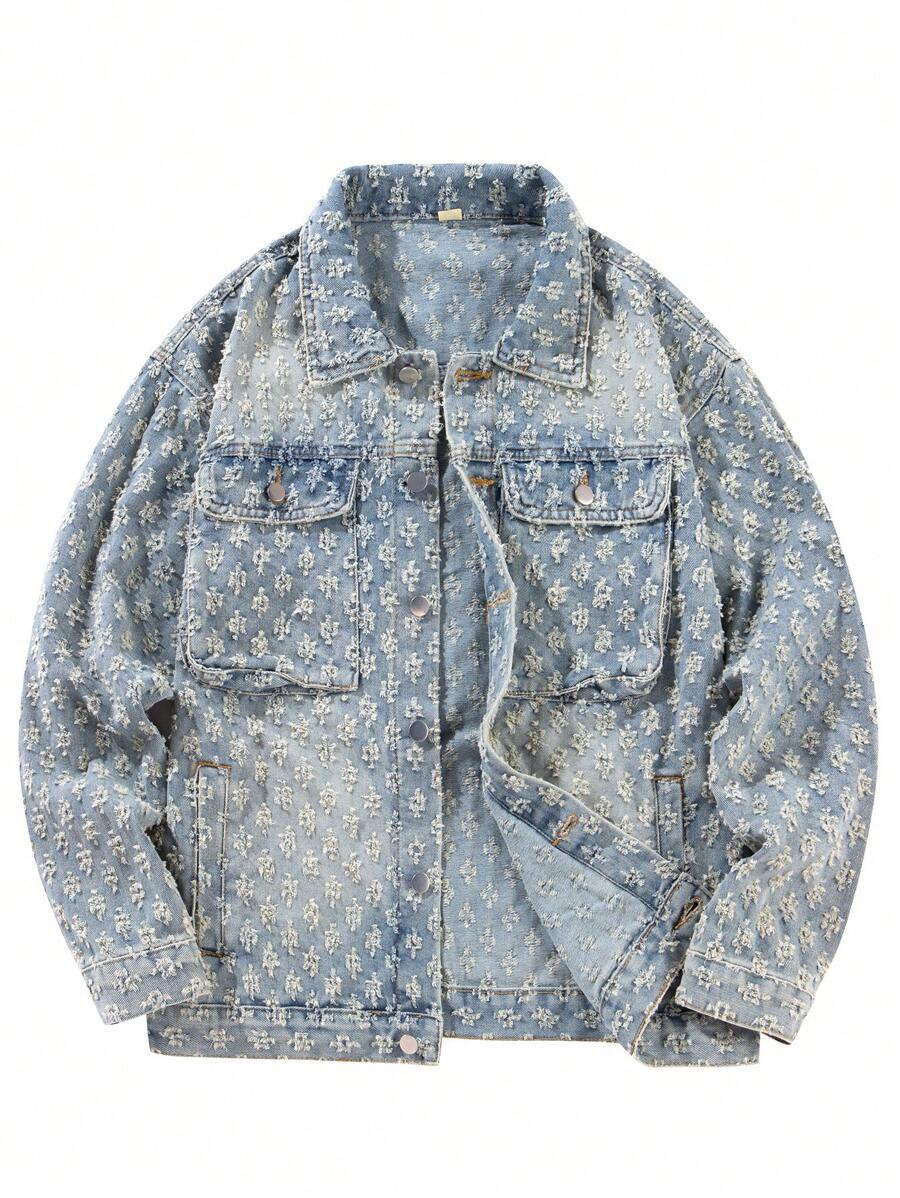 Retro Street Fashion American Style Men's Denim Floral Print Jacket, Niche, Fall