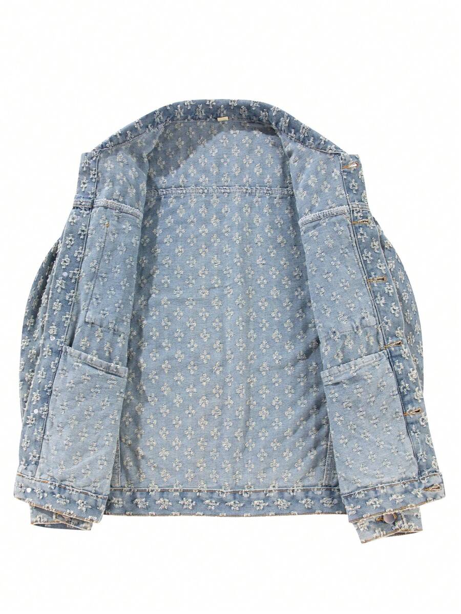 Retro Street Fashion American Style Men's Denim Floral Print Jacket, Niche, Fall