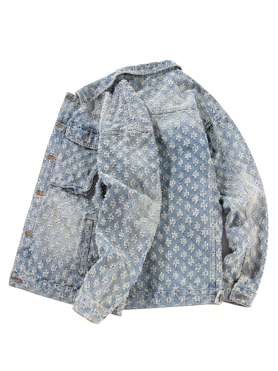 Retro Street Fashion American Style Men's Denim Floral Print Jacket, Niche, Fall