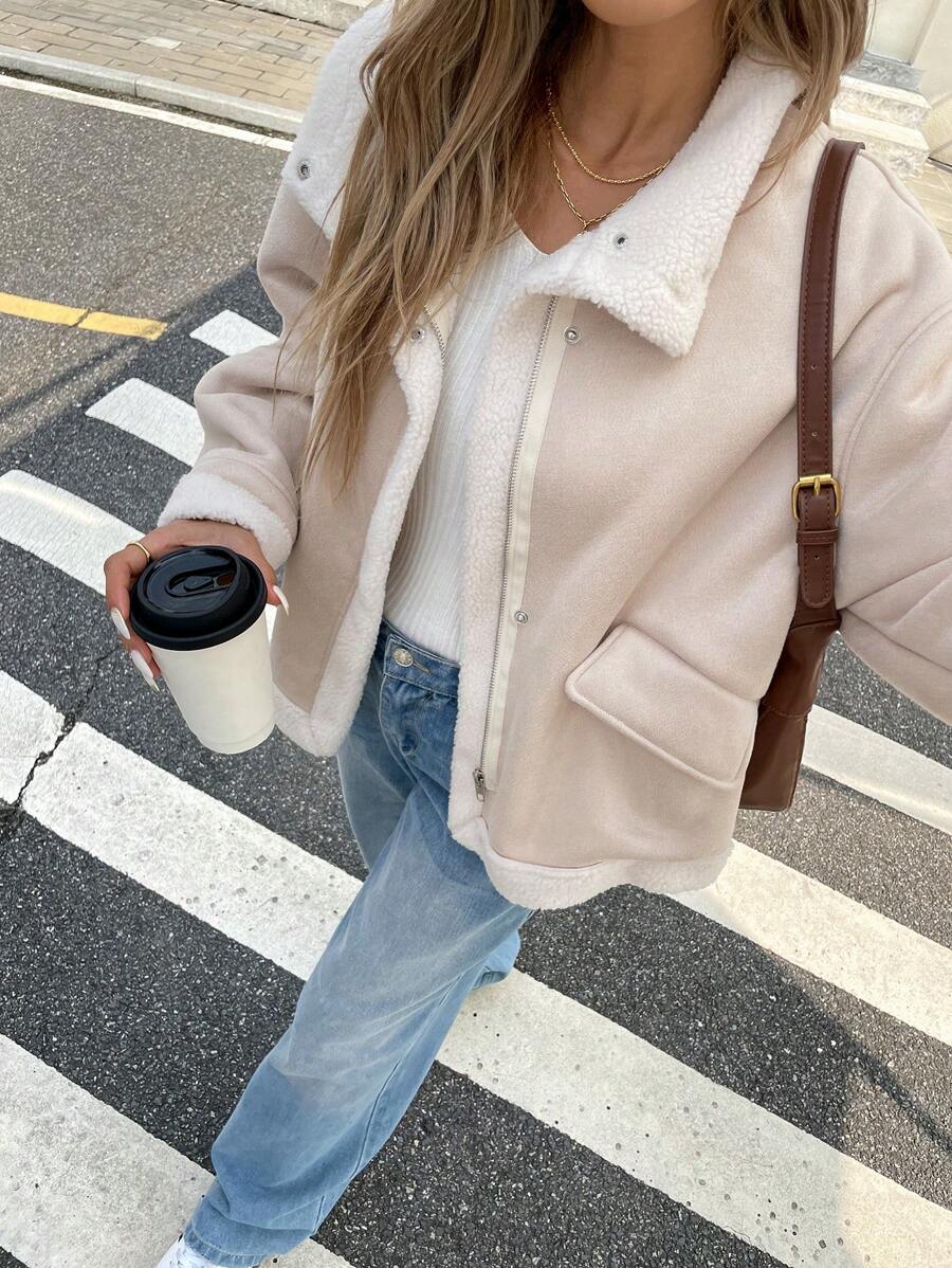 Serisse Winter Women Jacket Women's Loose Fit Zip-Up Collar Thermal Lined Casual Jacket For Fall/Winter Winter Women Coat Jacket