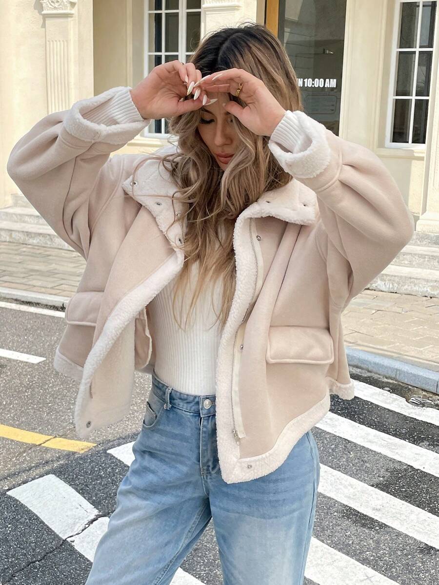 Serisse Winter Women Jacket Women's Loose Fit Zip-Up Collar Thermal Lined Casual Jacket For Fall/Winter Winter Women Coat Jacket