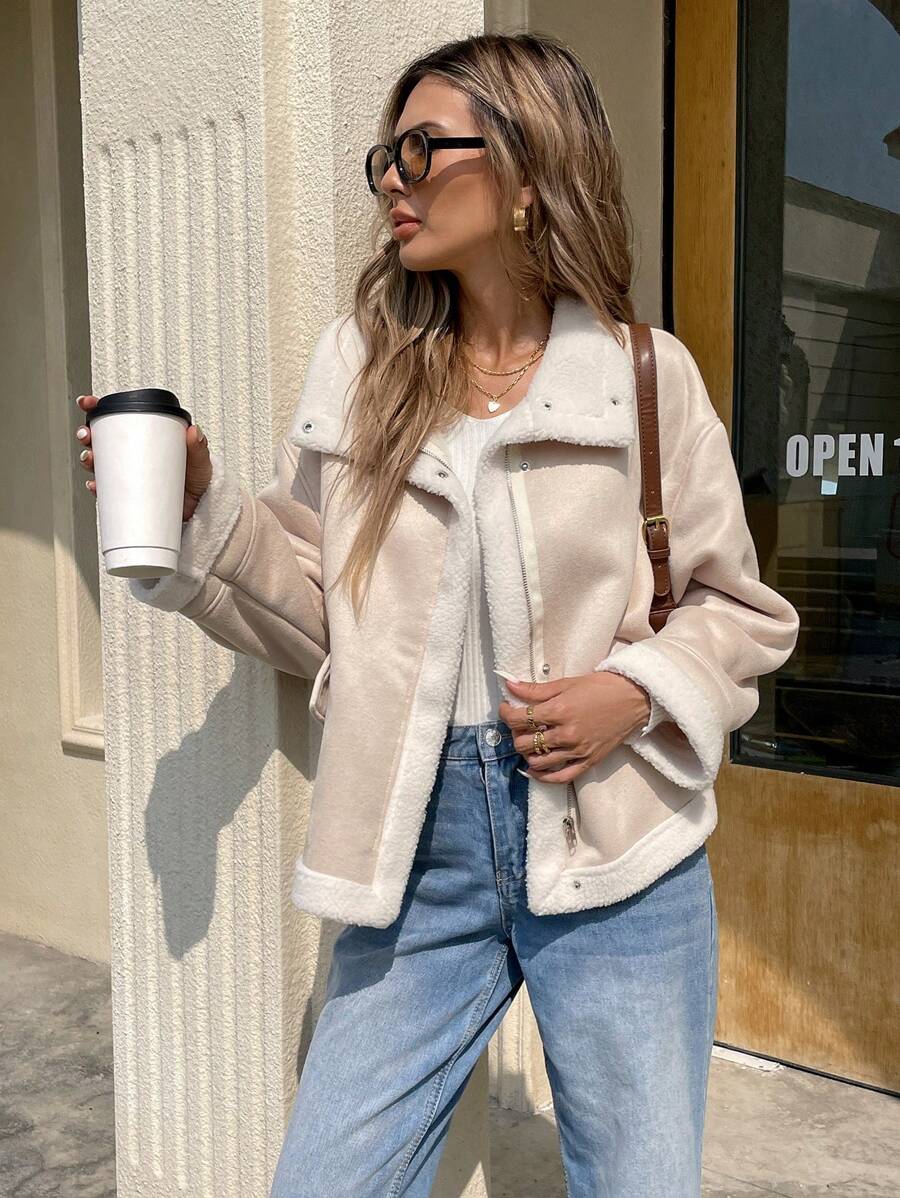 Serisse Winter Women Jacket Women's Loose Fit Zip-Up Collar Thermal Lined Casual Jacket For Fall/Winter Winter Women Coat Jacket