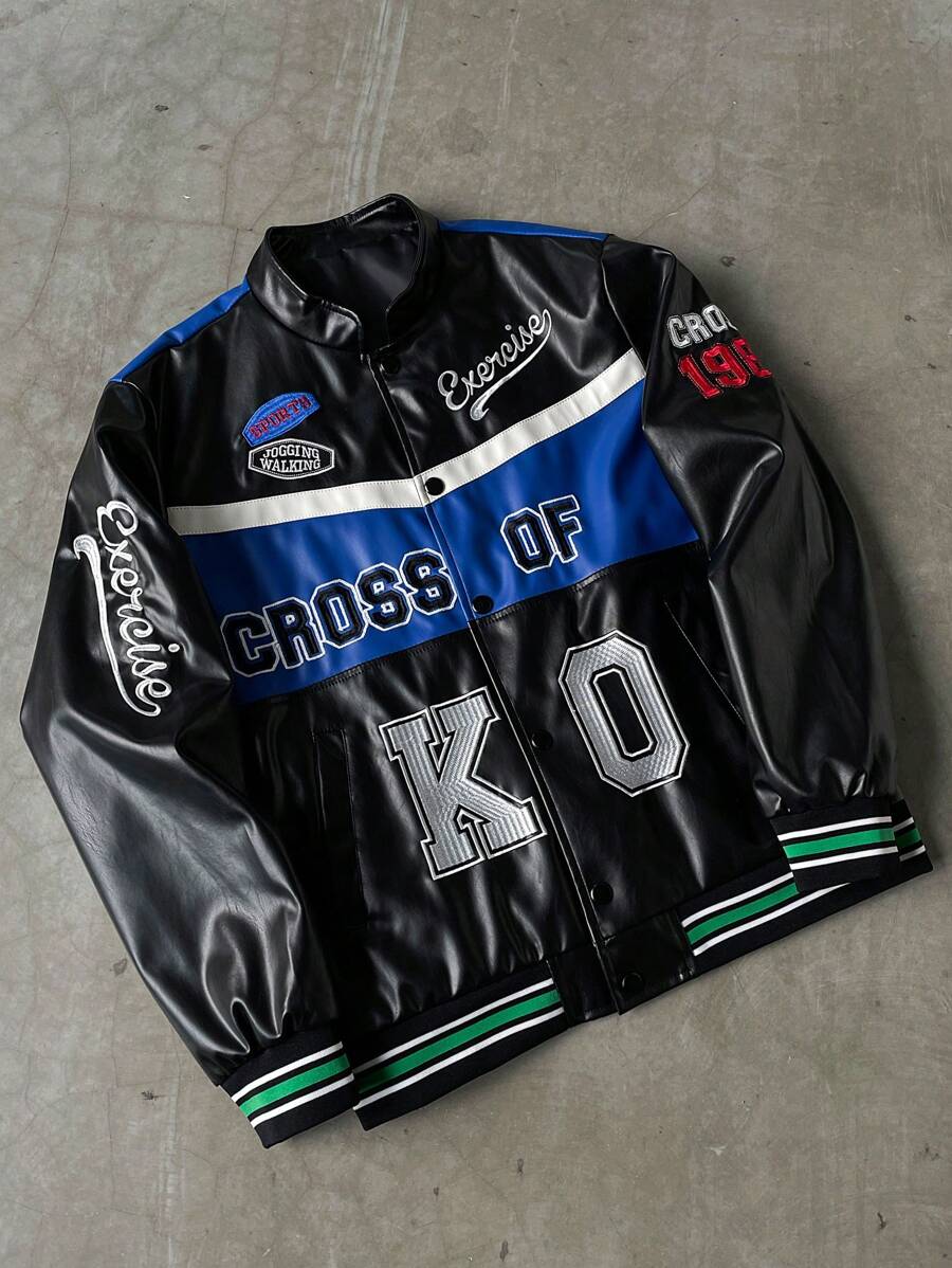 PAVTROS Men's Fashion Casual College Style PU Button Baseball Jacket Letterman Jacket Varsity Jacket Daily Leisure, Weekend Trips, Outdoor Activities, Travel Expeditions, Relaxed Work Environments Or Semi-Formal Occasions, Boyfriend/Husband Gift, Anniver