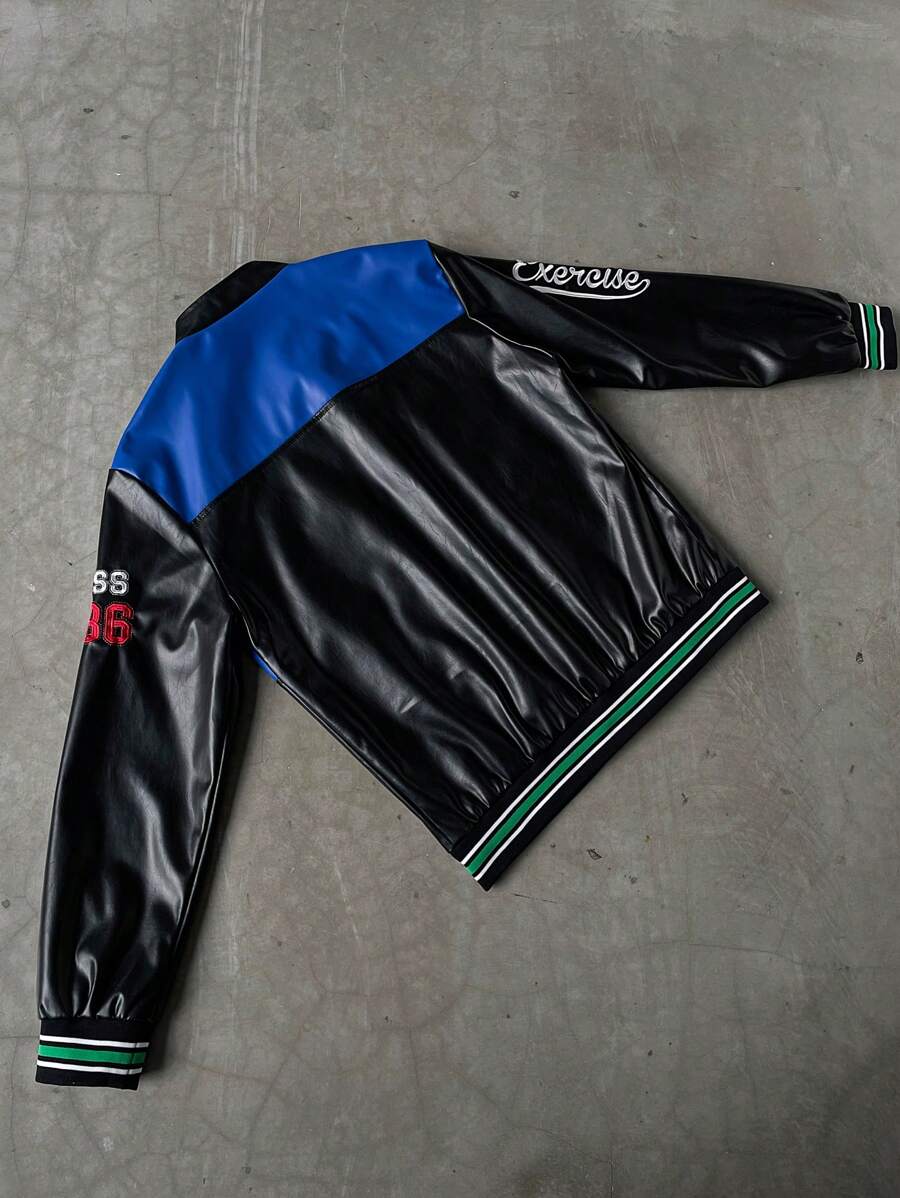 PAVTROS Men's Fashion Casual College Style PU Button Baseball Jacket Letterman Jacket Varsity Jacket Daily Leisure, Weekend Trips, Outdoor Activities, Travel Expeditions, Relaxed Work Environments Or Semi-Formal Occasions, Boyfriend/Husband Gift, Anniver