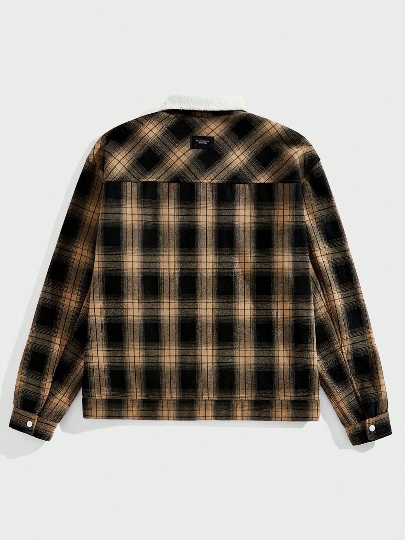 Manfinity VCAY Men's Plaid Print Pocket Front Button Loose Long Sleeve Jacket, For Fall Winter