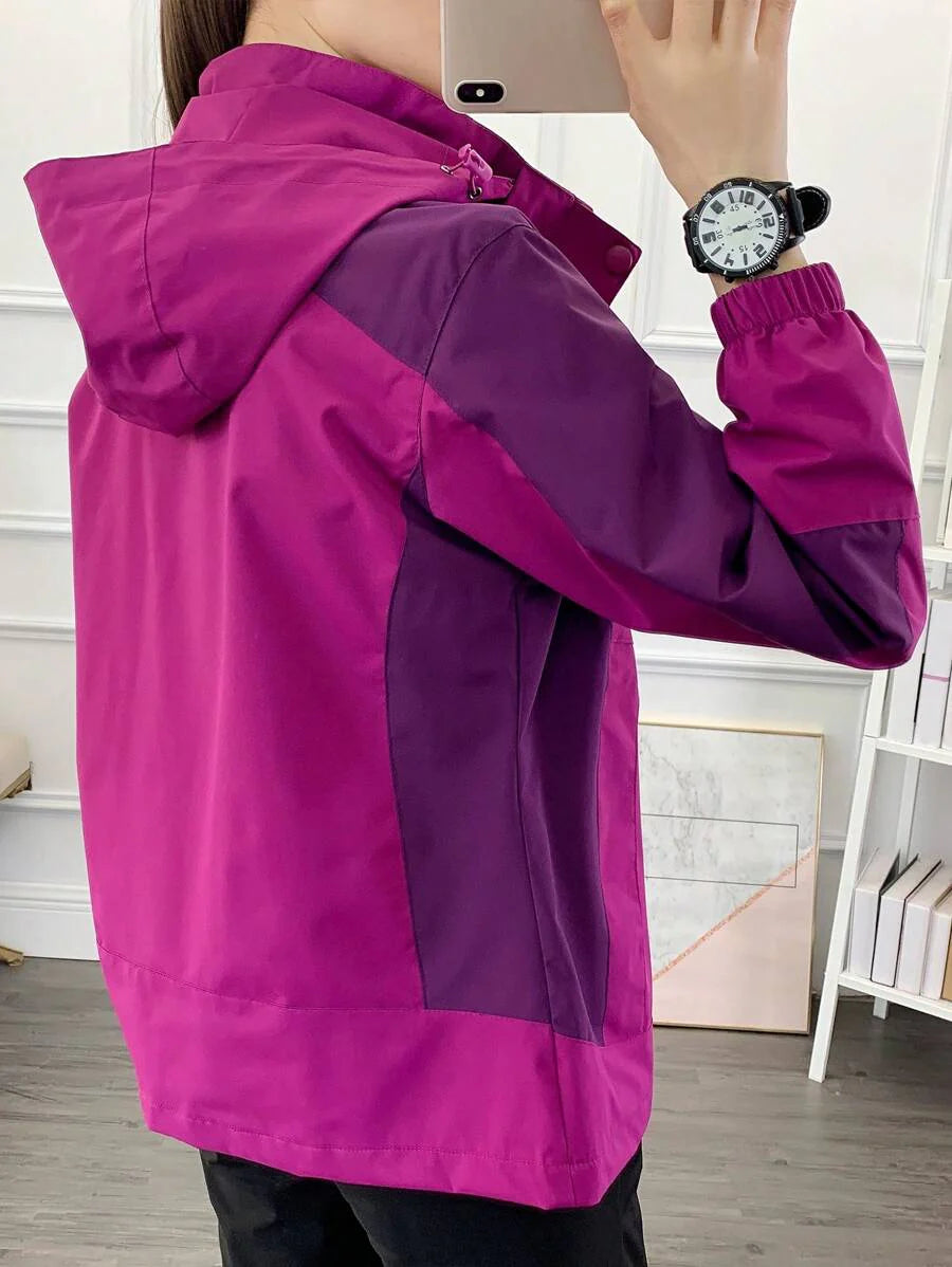 1pc Women Contrast Color Patchwork Windbreaker Jacket, Lightweight Outdoor Sports Running Hiking Coat, Spring/Autumn
