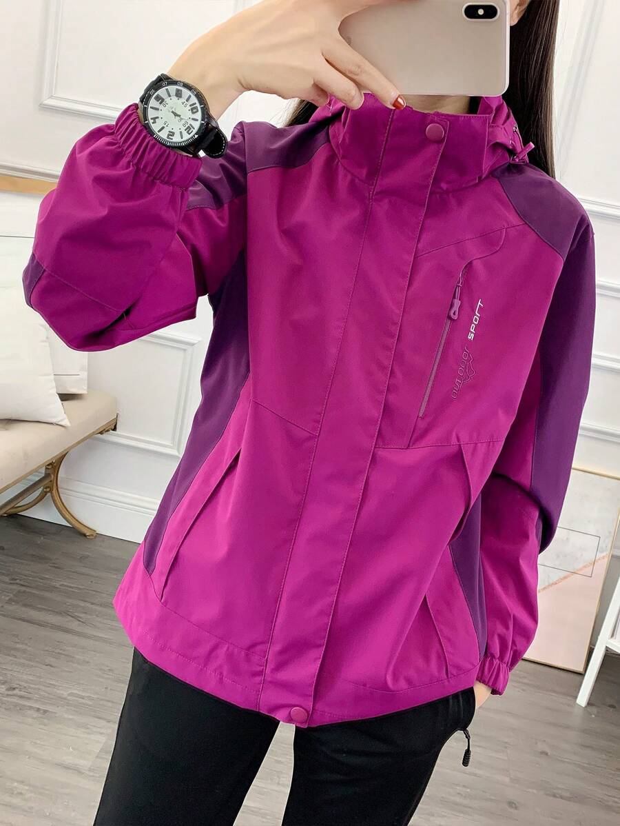 1pc Women Contrast Color Patchwork Windbreaker Jacket, Lightweight Outdoor Sports Running Hiking Coat, Spring/Autumn