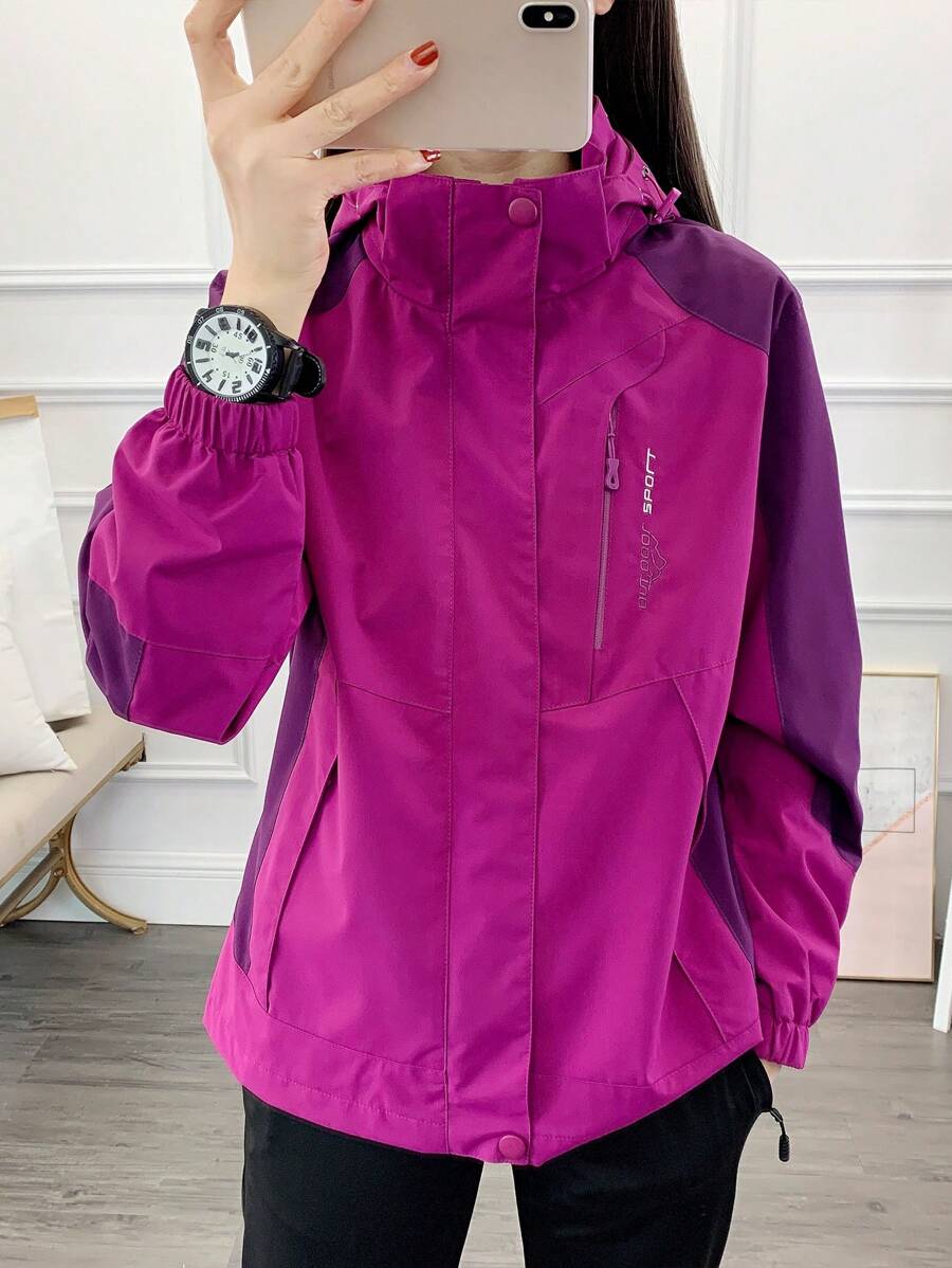 1pc Women Contrast Color Patchwork Windbreaker Jacket, Lightweight Outdoor Sports Running Hiking Coat, Spring/Autumn
