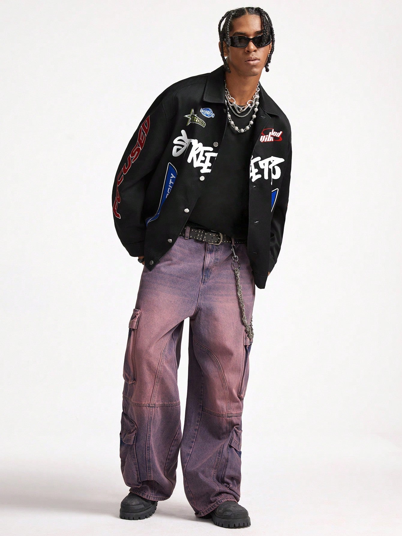 Manfinity VCAY Men's Woven Long Sleeve Jacket Outerwear, Going Out Graffiti Jacket, For Friends, Husband, Boyfriend Gifts, For Fall Winter