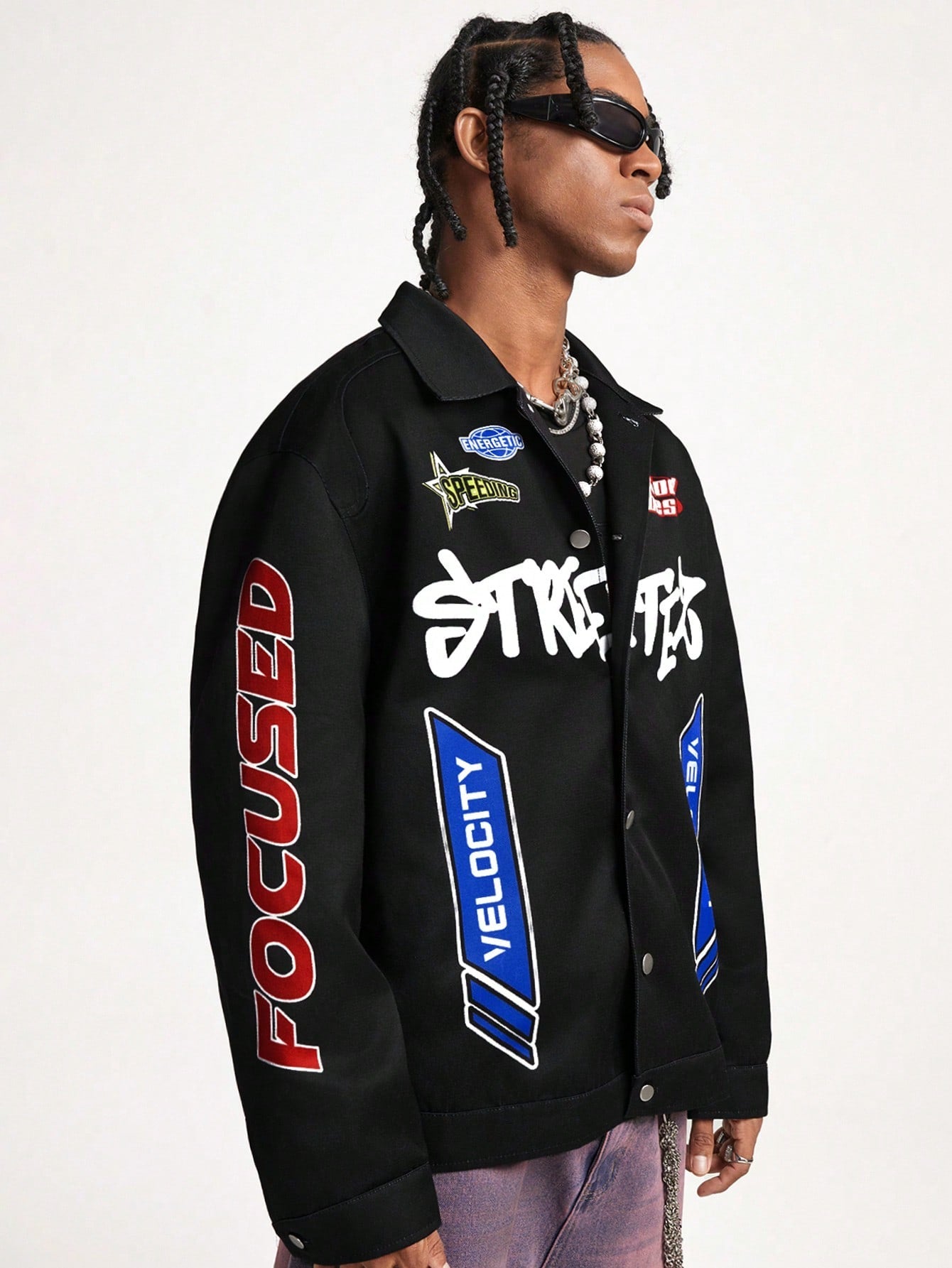 Manfinity VCAY Men's Woven Long Sleeve Jacket Outerwear, Going Out Graffiti Jacket, For Friends, Husband, Boyfriend Gifts, For Fall Winter