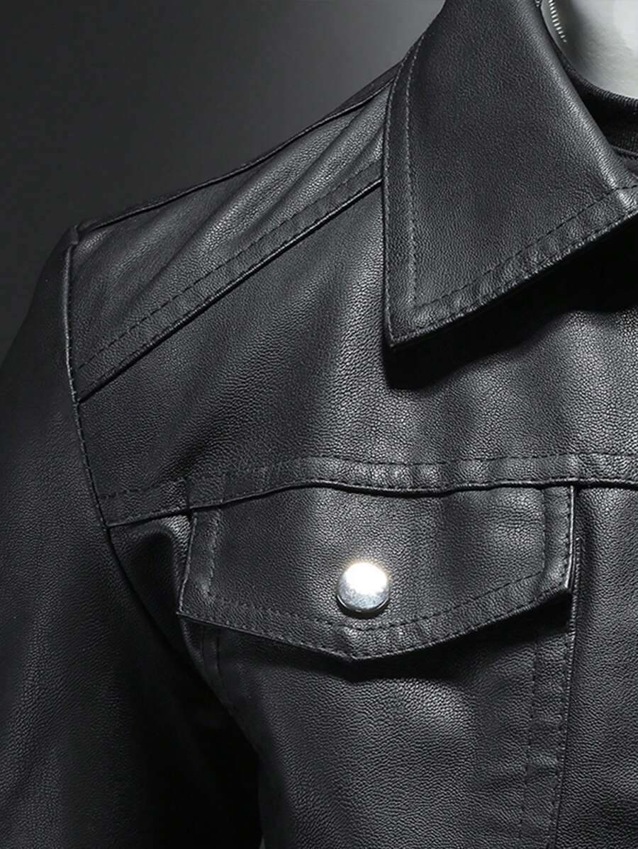 Real Men's Leather Jacket Distressed Vintage Lapel Men's Leather Jacket Slim Fit Short Men's Leather Jacket,Fleece