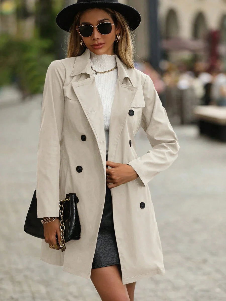 Clasi Double Breasted Belted Trench Coat For New Year Clothes