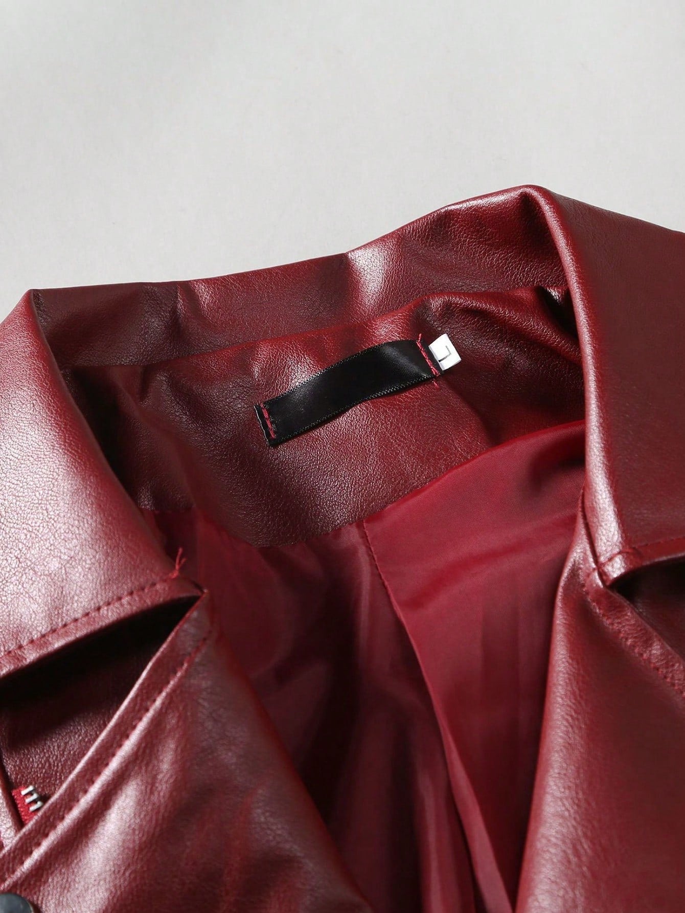 Men's Red Zipper Designed Biker Vest With Collar, Long Sleeve