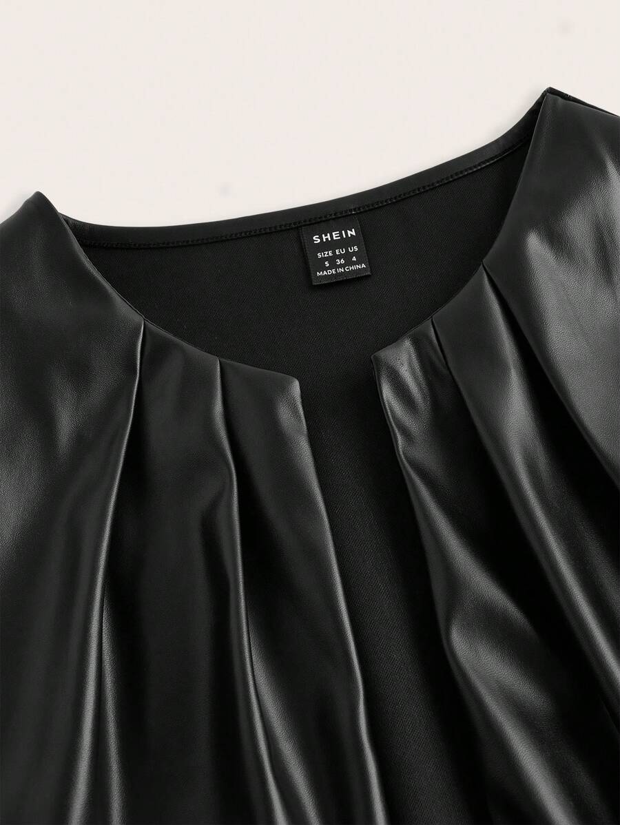 SHEIN Essence Women's Fashionable Commuter Solid Color Cropped Leather Jacket