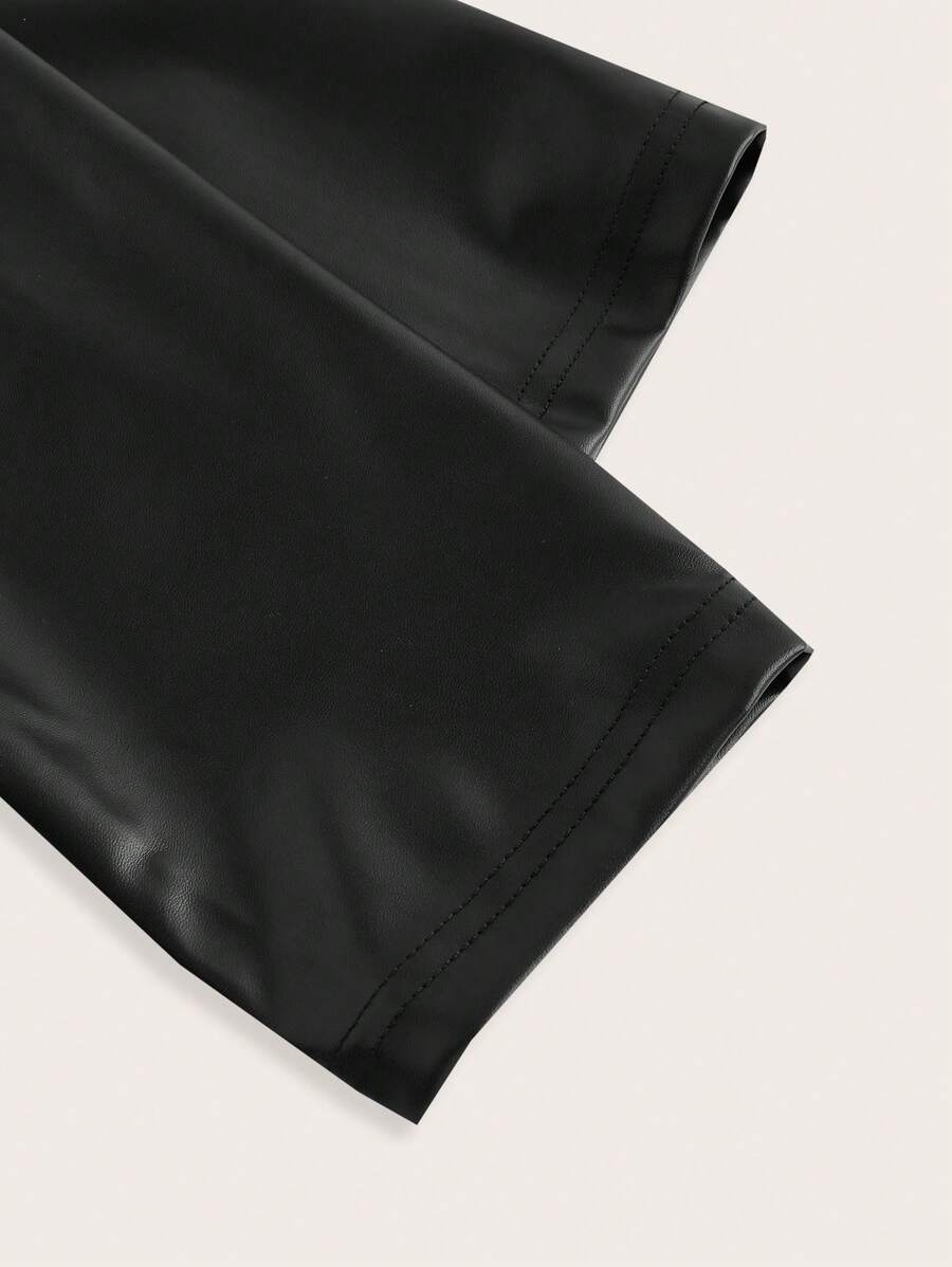 SHEIN Essence Women's Fashionable Commuter Solid Color Cropped Leather Jacket