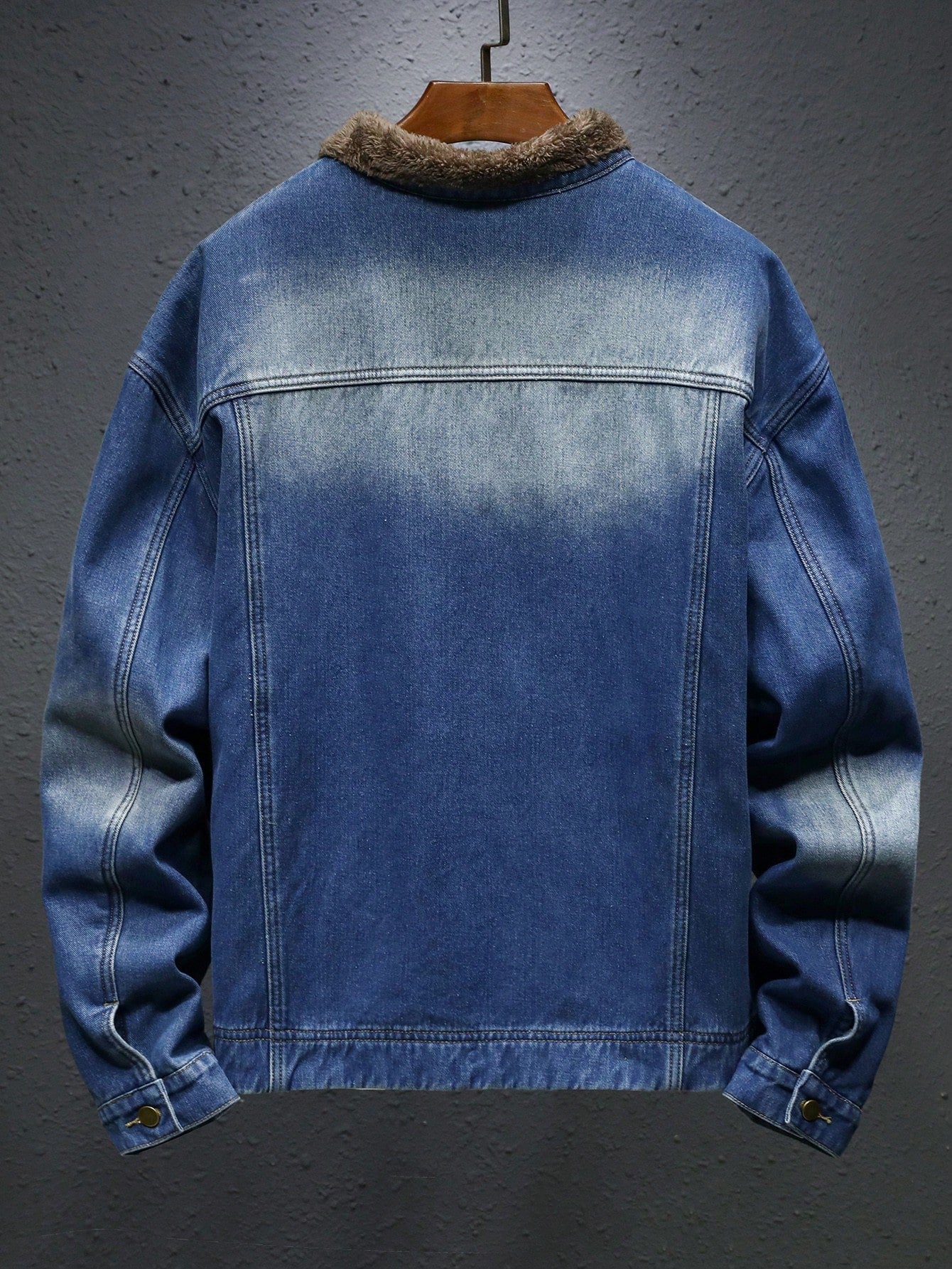 Manfinity Homme Men's Washed Deep Blue Denim Thermal Lined Casual Loose Jacket