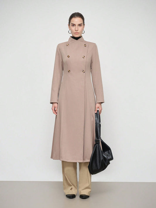 Aalyst Women's Elegant And Stylish Commuter Long Sleeve Turndown Collar Cinched Waist Flared Coat