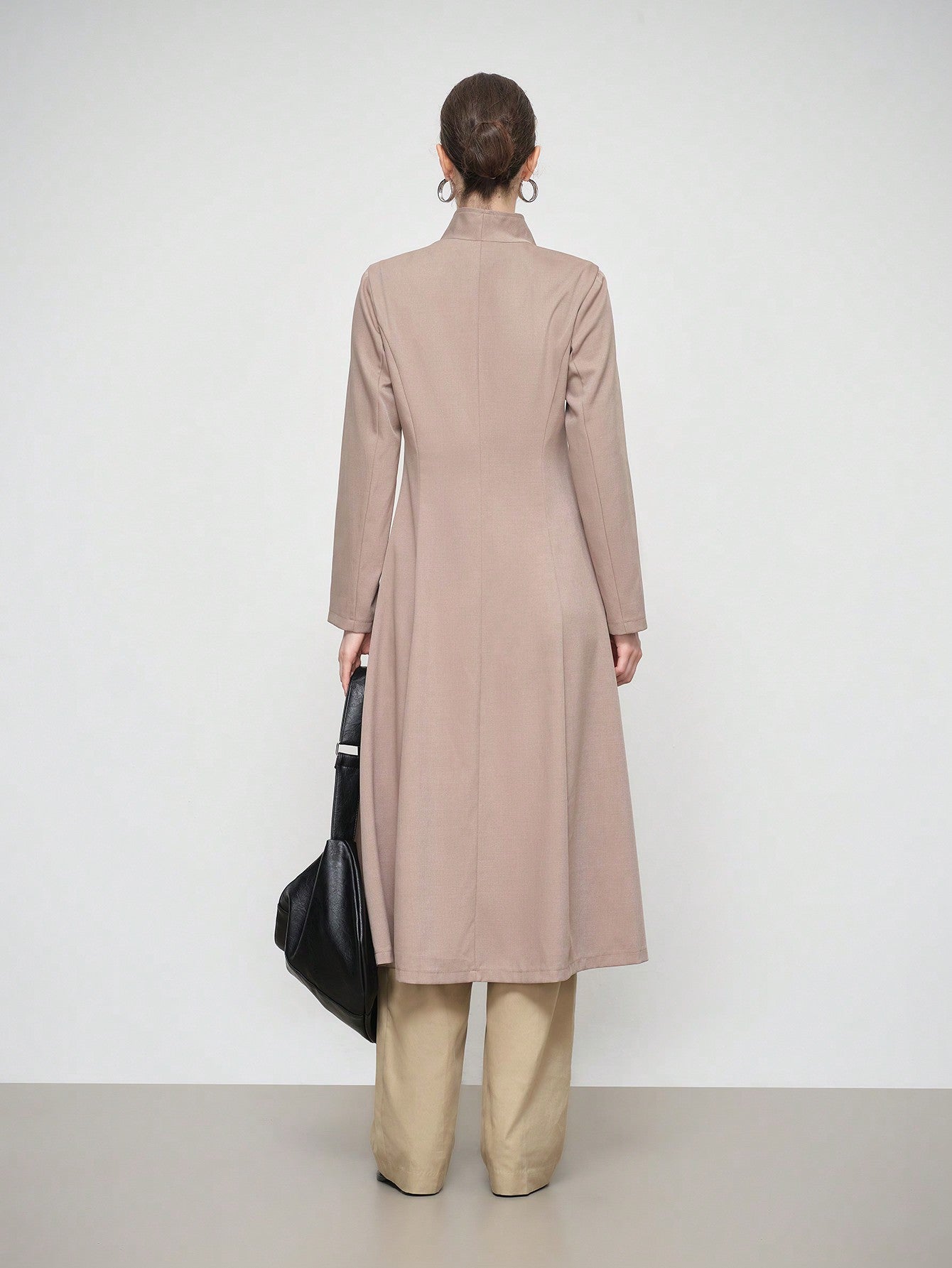 Aalyst Women's Elegant And Stylish Commuter Long Sleeve Turndown Collar Cinched Waist Flared Coat