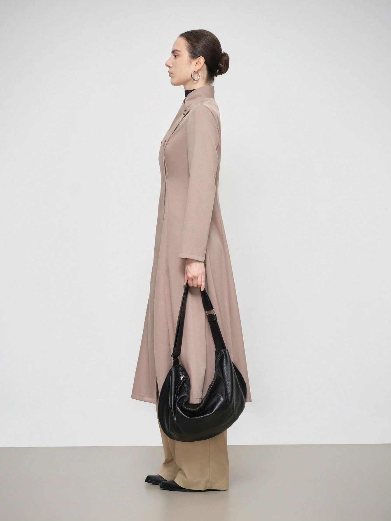 Aalyst Women's Elegant And Stylish Commuter Long Sleeve Turndown Collar Cinched Waist Flared Coat