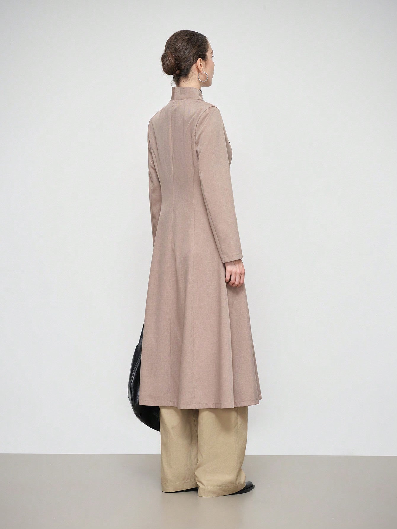 Aalyst Women's Elegant And Stylish Commuter Long Sleeve Turndown Collar Cinched Waist Flared Coat