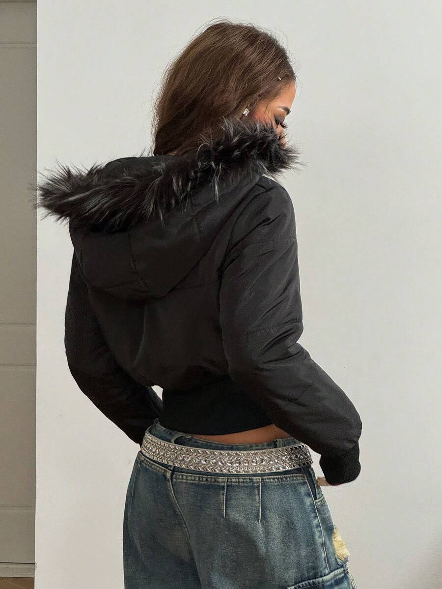 Coolane Women's Winter RETRO PUNK Hippie Grunge  Streetwear  Vintage Tree Branch Pattern Warm/ Cold Weather/ Thermal Padded Fuzzy Neck Zip Up Quilted Coat Cropped Puffer Jacket Faux Fur Trimmed Jacket Camo Jacket