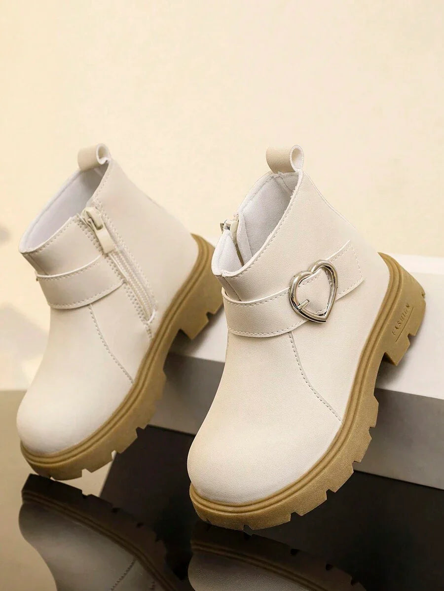 New Round Toe Children's Boots, Casual Retro Flat Bottom Girls' Short Boots, Non-Slip Wear-Resistant Big Kids' Shoes, Girls' Students' Punk Boots