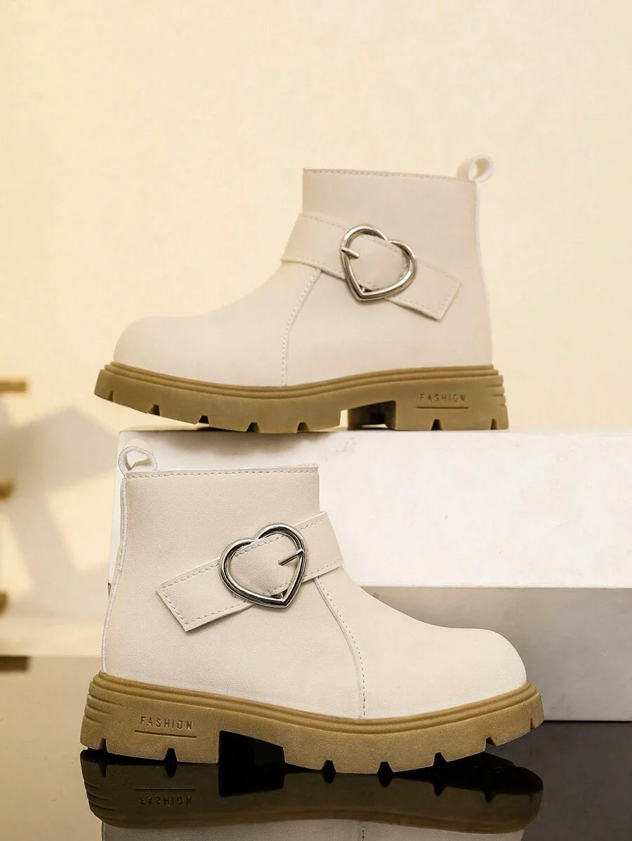 New Round Toe Children's Boots, Casual Retro Flat Bottom Girls' Short Boots, Non-Slip Wear-Resistant Big Kids' Shoes, Girls' Students' Punk Boots
