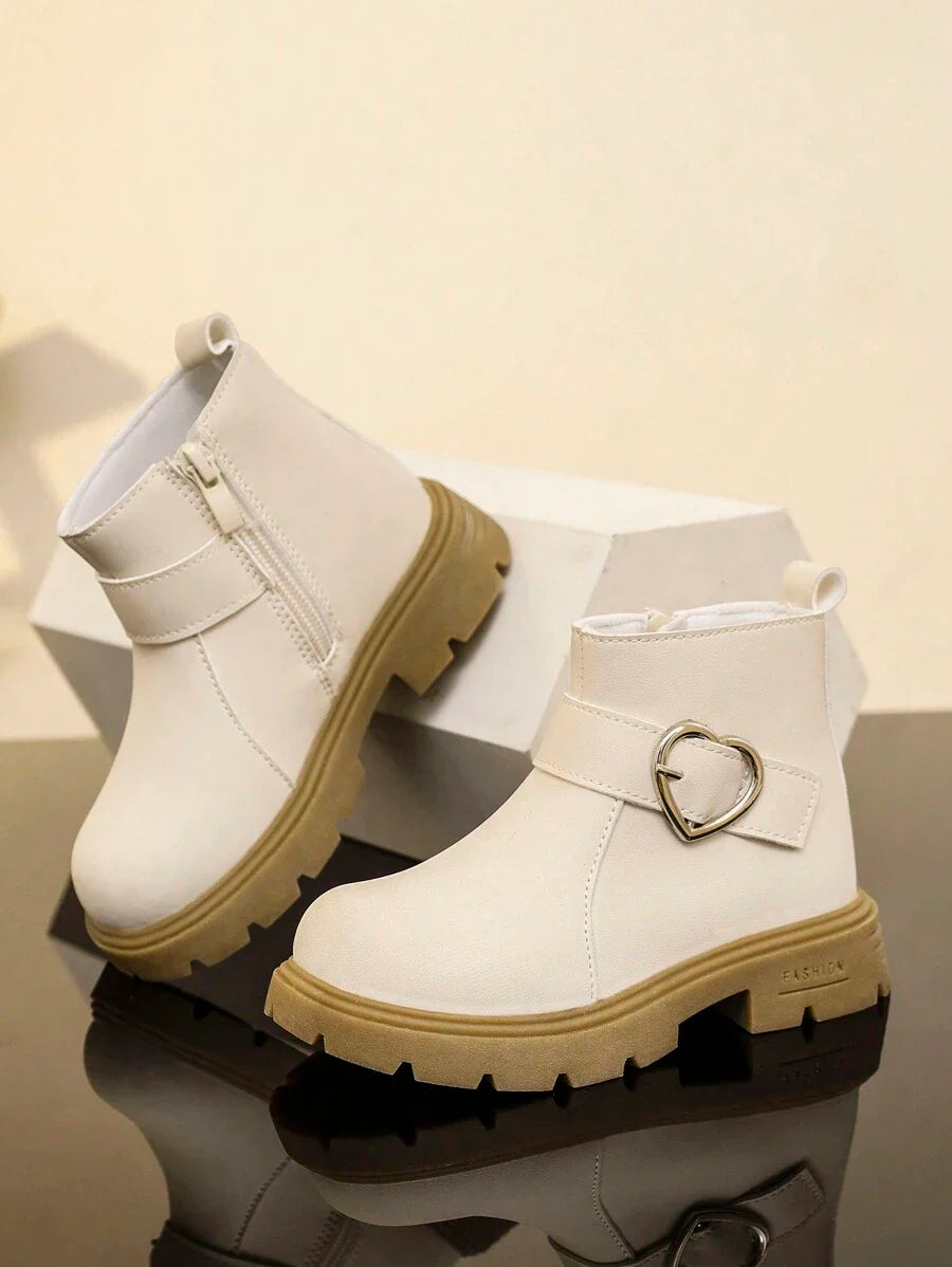 New Round Toe Children's Boots, Casual Retro Flat Bottom Girls' Short Boots, Non-Slip Wear-Resistant Big Kids' Shoes, Girls' Students' Punk Boots