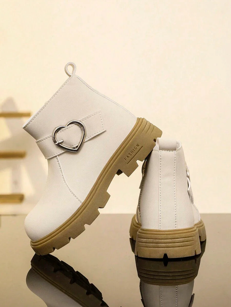 New Round Toe Children's Boots, Casual Retro Flat Bottom Girls' Short Boots, Non-Slip Wear-Resistant Big Kids' Shoes, Girls' Students' Punk Boots