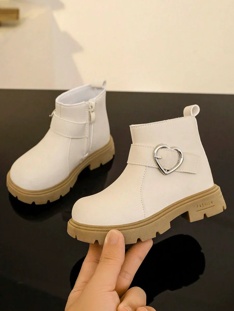 New Round Toe Children's Boots, Casual Retro Flat Bottom Girls' Short Boots, Non-Slip Wear-Resistant Big Kids' Shoes, Girls' Students' Punk Boots