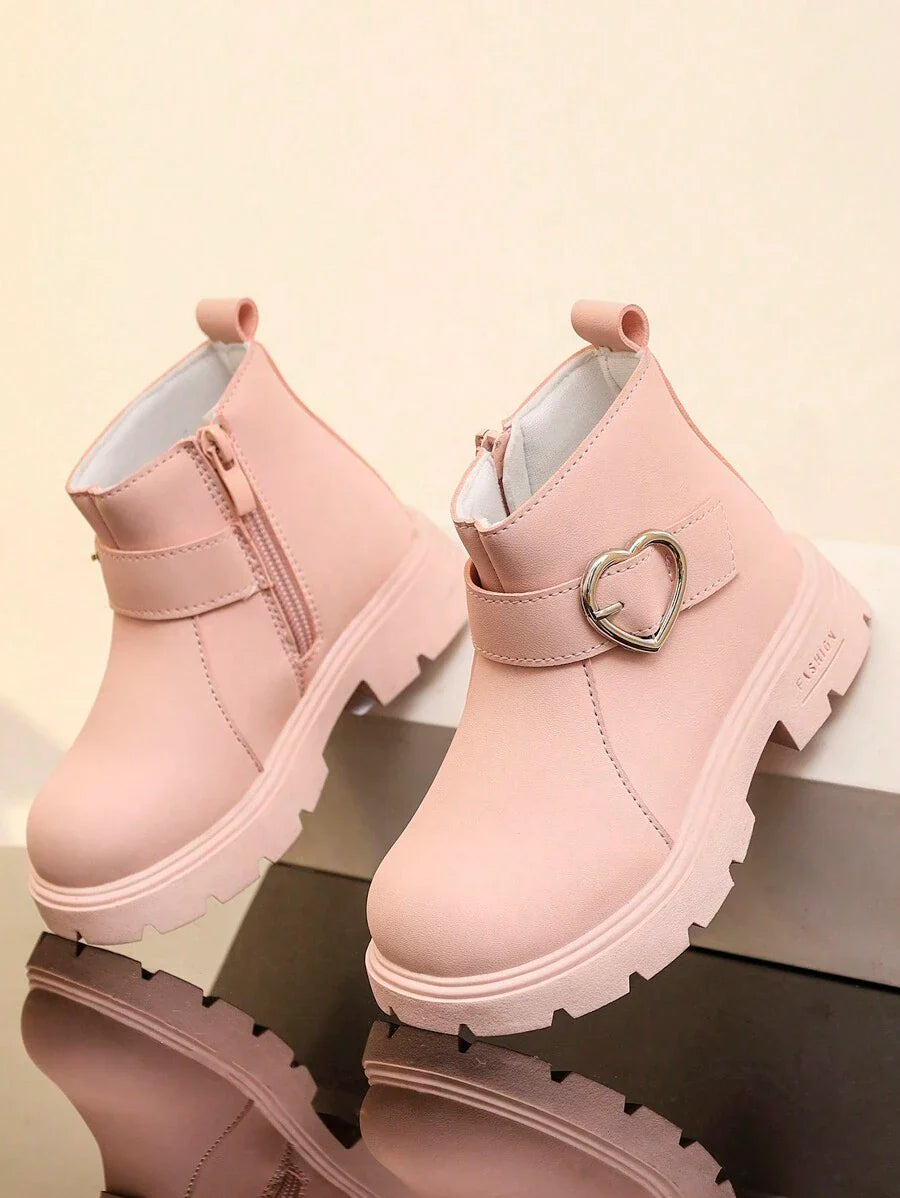 New Round Toe Children's Boots, Casual Retro Flat Bottom Girls' Short Boots, Non-Slip Wear-Resistant Big Kids' Shoes, Girls' Students' Punk Boots