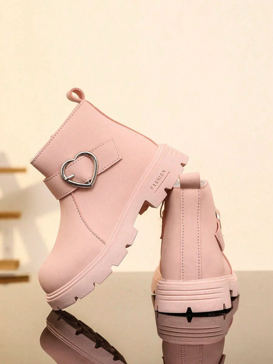 New Round Toe Children's Boots, Casual Retro Flat Bottom Girls' Short Boots, Non-Slip Wear-Resistant Big Kids' Shoes, Girls' Students' Punk Boots