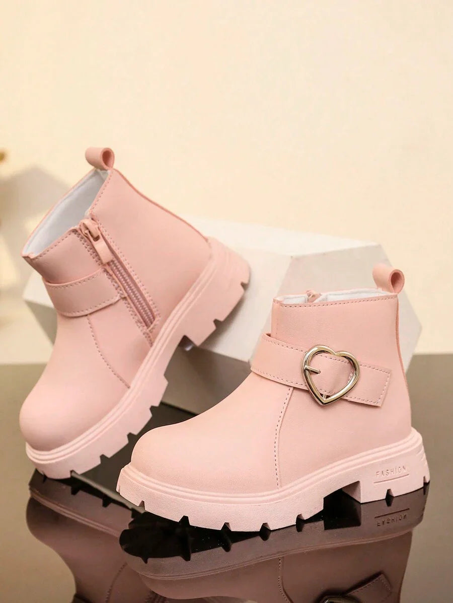 New Round Toe Children's Boots, Casual Retro Flat Bottom Girls' Short Boots, Non-Slip Wear-Resistant Big Kids' Shoes, Girls' Students' Punk Boots