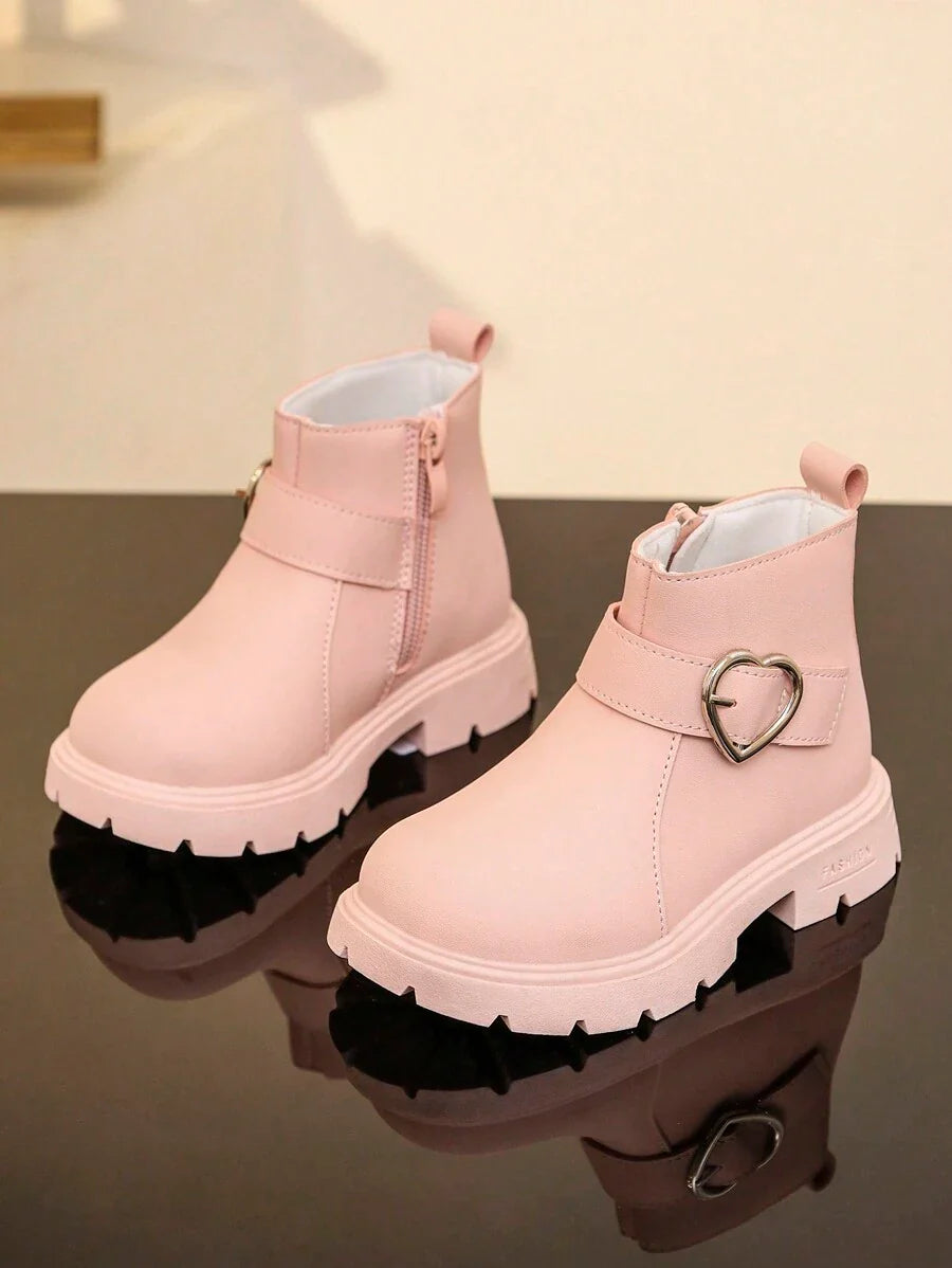 New Round Toe Children's Boots, Casual Retro Flat Bottom Girls' Short Boots, Non-Slip Wear-Resistant Big Kids' Shoes, Girls' Students' Punk Boots