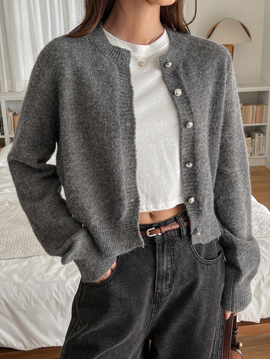 DAZY Women's Pastel Solid Color Knitted Cardigan, Autumn/Winter