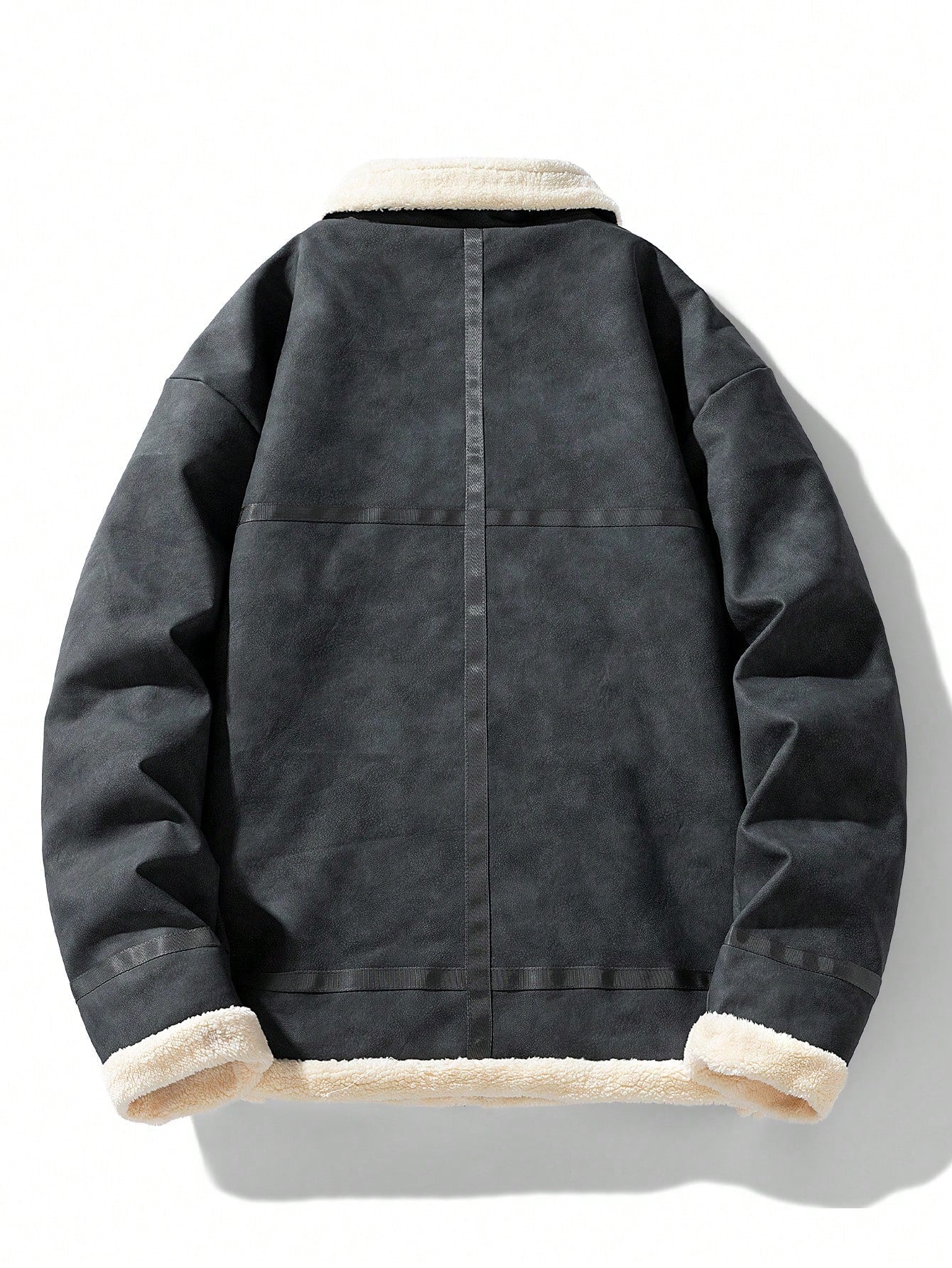 Men's Casual Thermal Lined Thick Warm Tie-Dye Faux Leather Fleece-Lined Jacket, For Fall Winter, Grunge