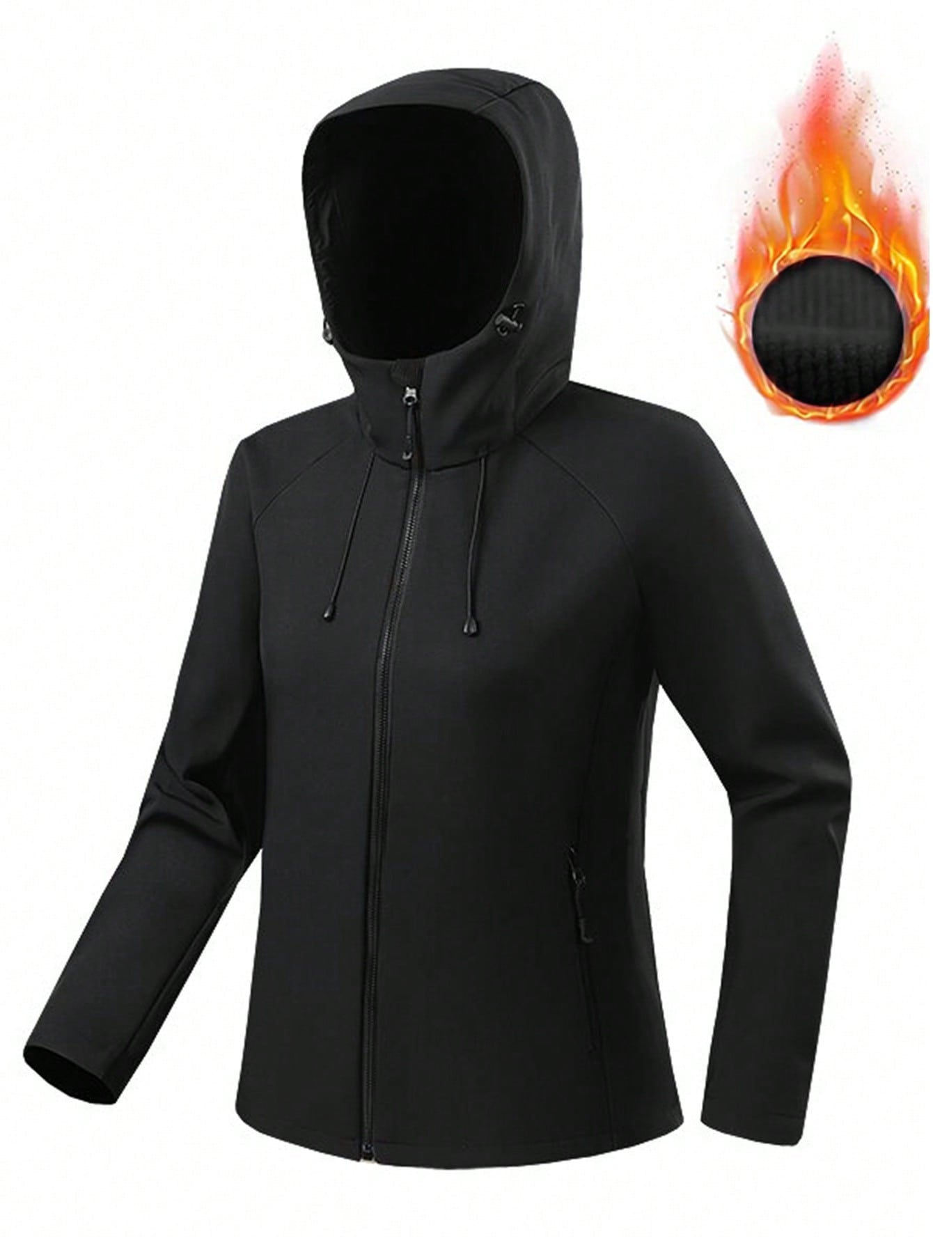 1pc Women's Outdoor Softshell Thermal Lined Windproof Waterproof Jacket For Hiking Camping, Autumn/Winter, Fleece