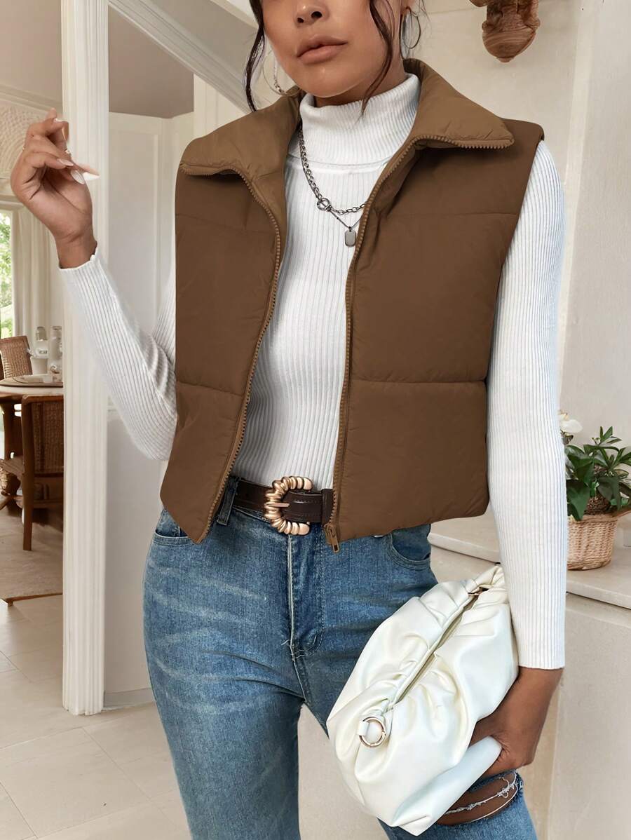 EZwear Women's Down Quilted Collared Sleeveless Jacket, Winter, Women's Sleeveless Zip-Up Casual Warm Padded Coat, Winter Women Coat, Black Jacket, Winter Women Clothes, Black Coat, Retro, Elegant Women, Festival Clothes, Business Casual Women,