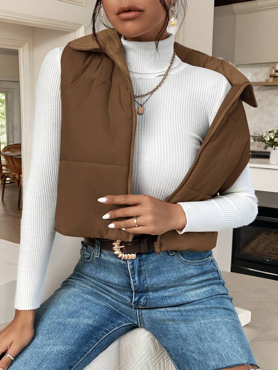 EZwear Women's Down Quilted Collared Sleeveless Jacket, Winter, Women's Sleeveless Zip-Up Casual Warm Padded Coat, Winter Women Coat, Black Jacket, Winter Women Clothes, Black Coat, Retro, Elegant Women, Festival Clothes, Business Casual Women,