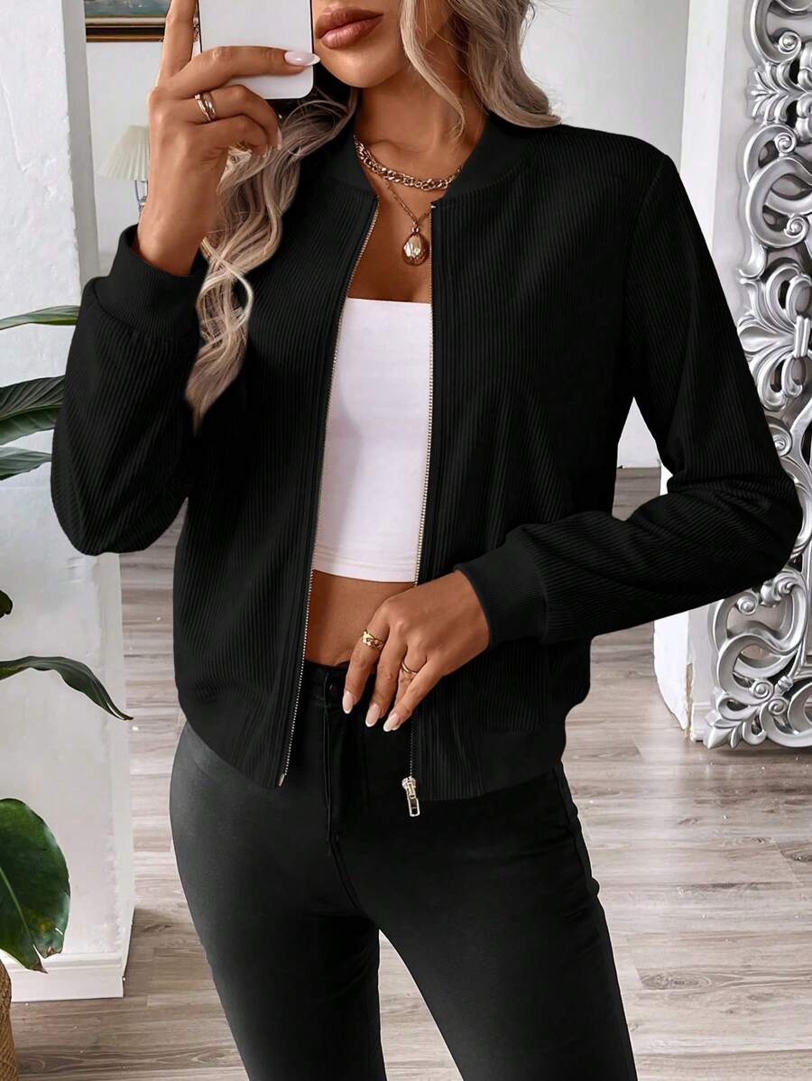 Calvaya Zip Up Bomber Jacket Fall Winter Cloth For Women
