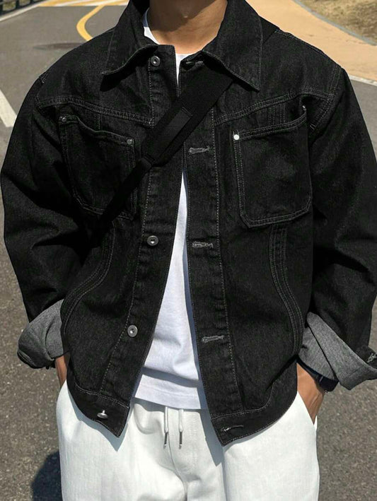 DAZY Men's Solid Color Denim Jacket, Autumn, Back To School Clothes