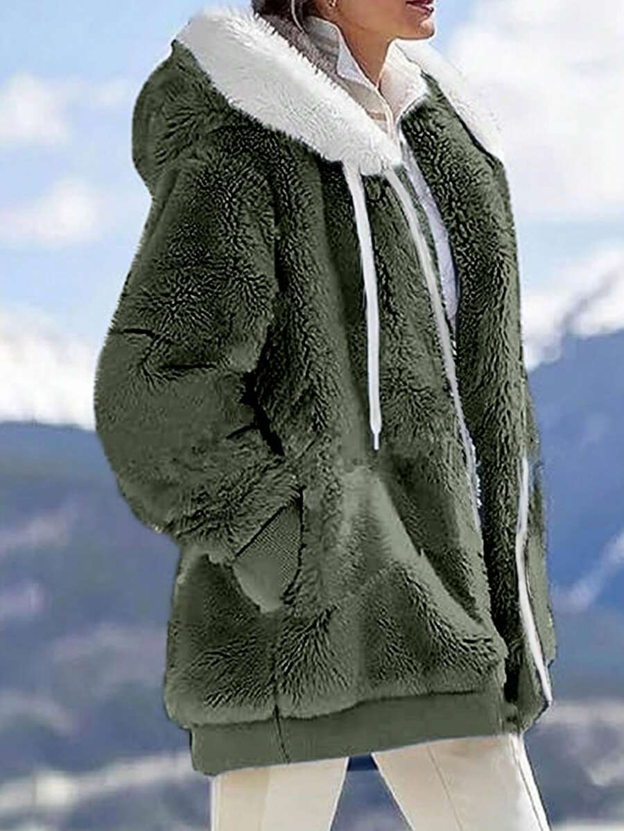 INAWLY Women's Zip-Up Drawstring Hooded Fleece Jacket, Regular Fit, Autumn/Winter