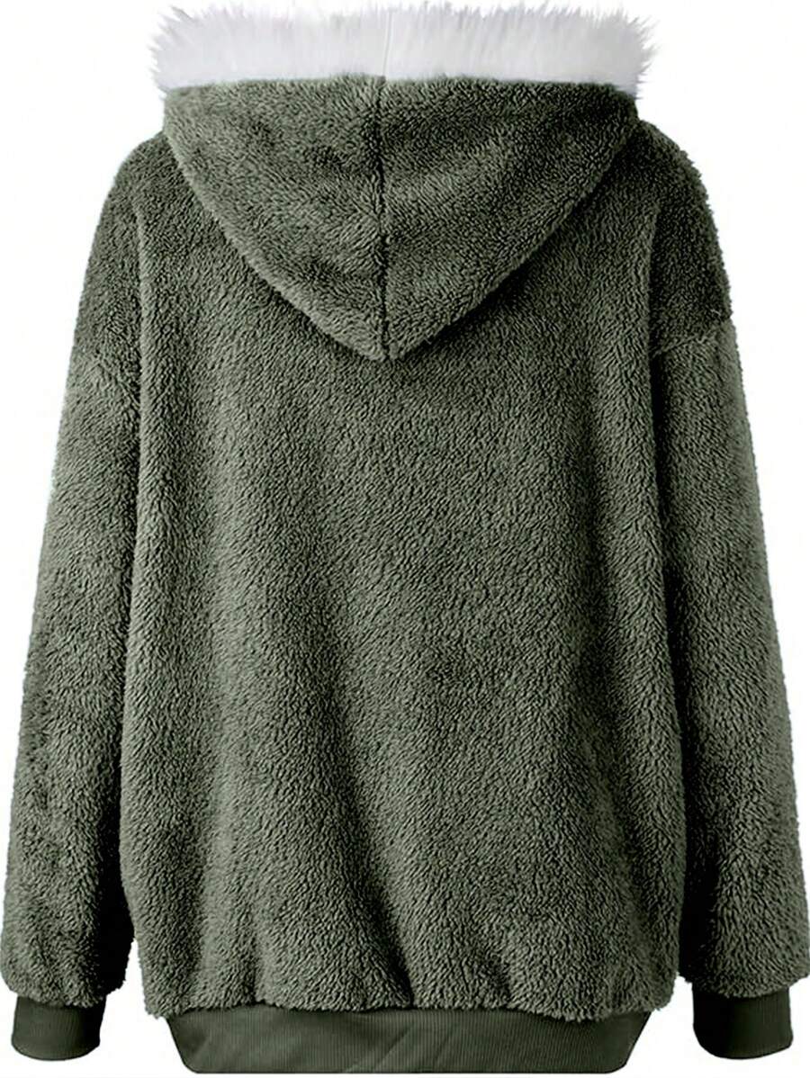 INAWLY Women's Zip-Up Drawstring Hooded Fleece Jacket, Regular Fit, Autumn/Winter